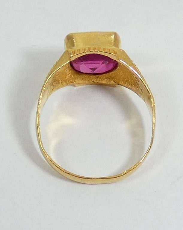 Solid 22ct Yellow Gold Pink Ruby Spinel Signet Unisex Solitaire Ring Size 9 R 59
