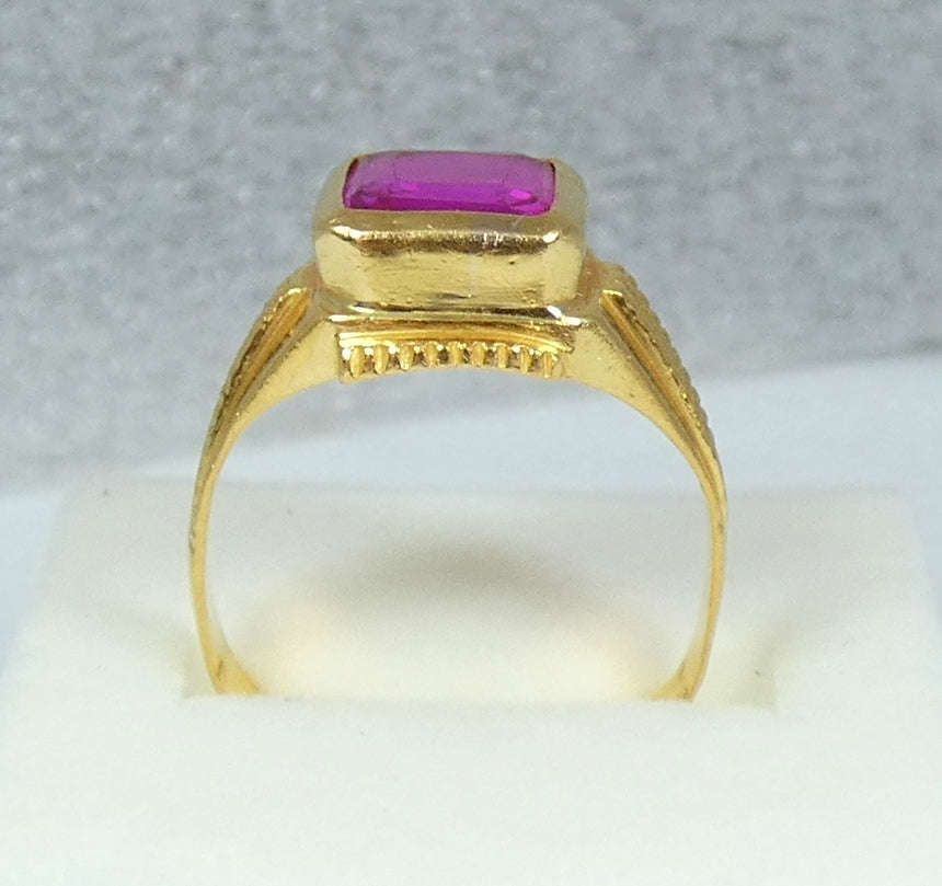 Solid 22ct Yellow Gold Pink Ruby Spinel Signet Unisex Solitaire Ring Size 9 R 59