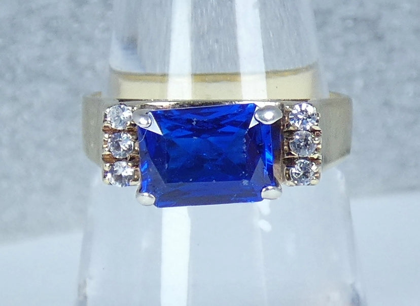 Vintage Solid 9ct Yellow Gold Blue Spinel Cocktail Dress Ring Size 7.5 O 55 375