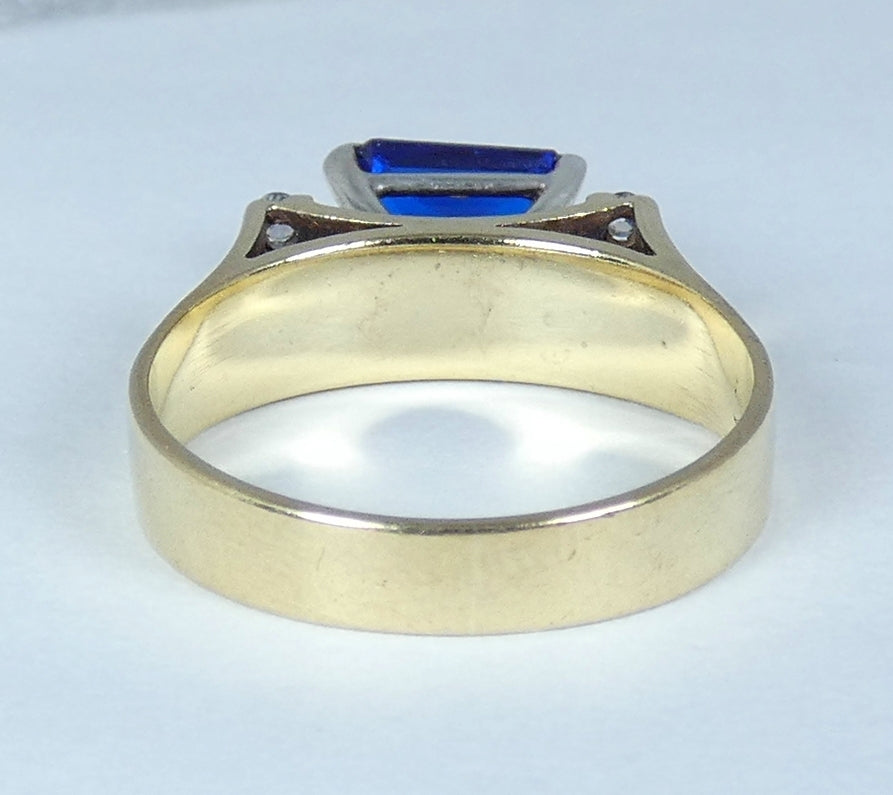 Vintage Solid 9ct Yellow Gold Blue Spinel Cocktail Dress Ring Size 7.5 O 55 375