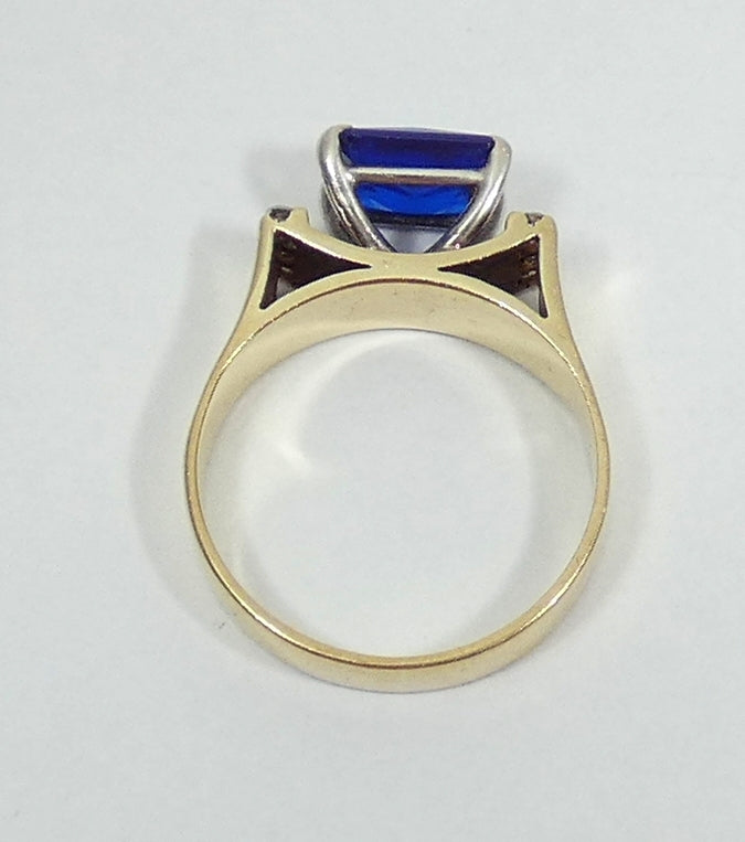 Vintage Solid 9ct Yellow Gold Blue Spinel Cocktail Dress Ring Size 7.5 O 55 375