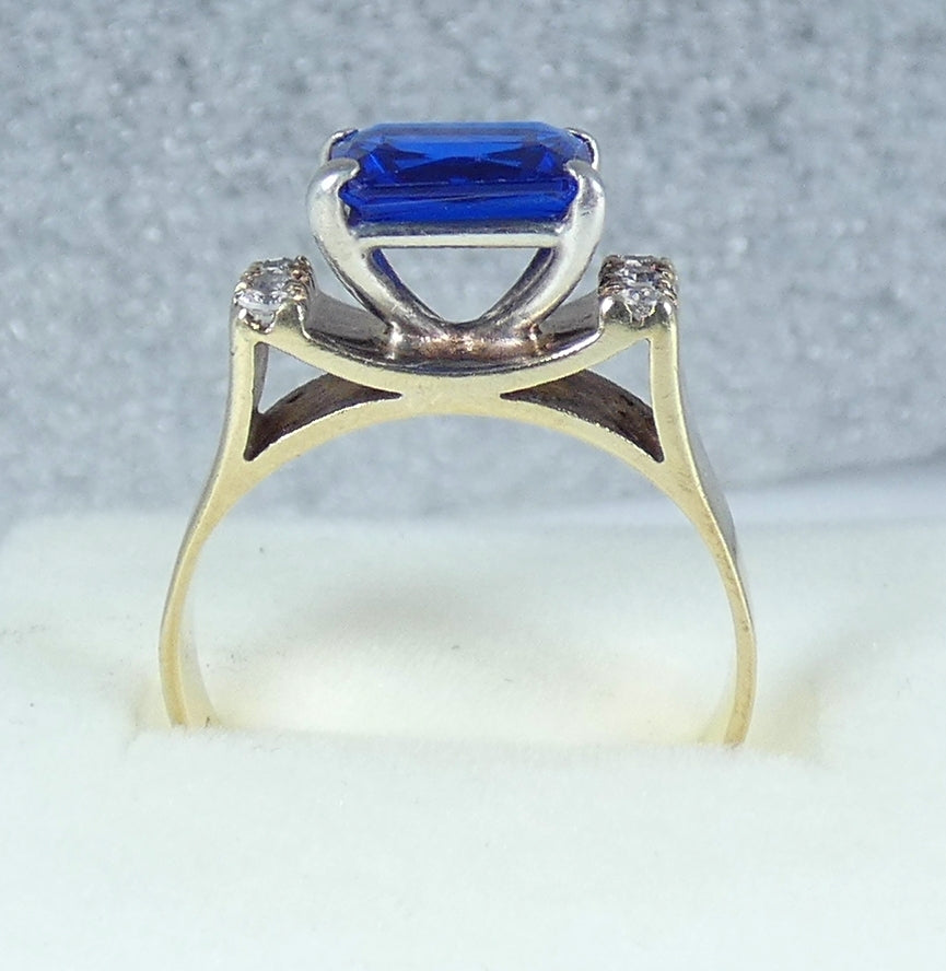 Vintage Solid 9ct Yellow Gold Blue Spinel Cocktail Dress Ring Size 7.5 O 55 375