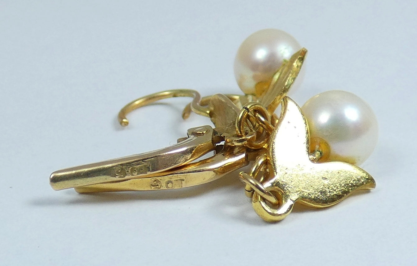 Vintage Pair of Solid 9ct Yellow Gold & 6mm Pearl 33mm Lever Back Drop Earrings