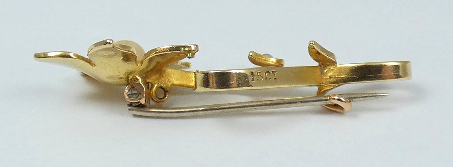 Antique Art Deco Solid 15ct Yellow Gold & Seed Pearl Cluster Flower Brooch Pin
