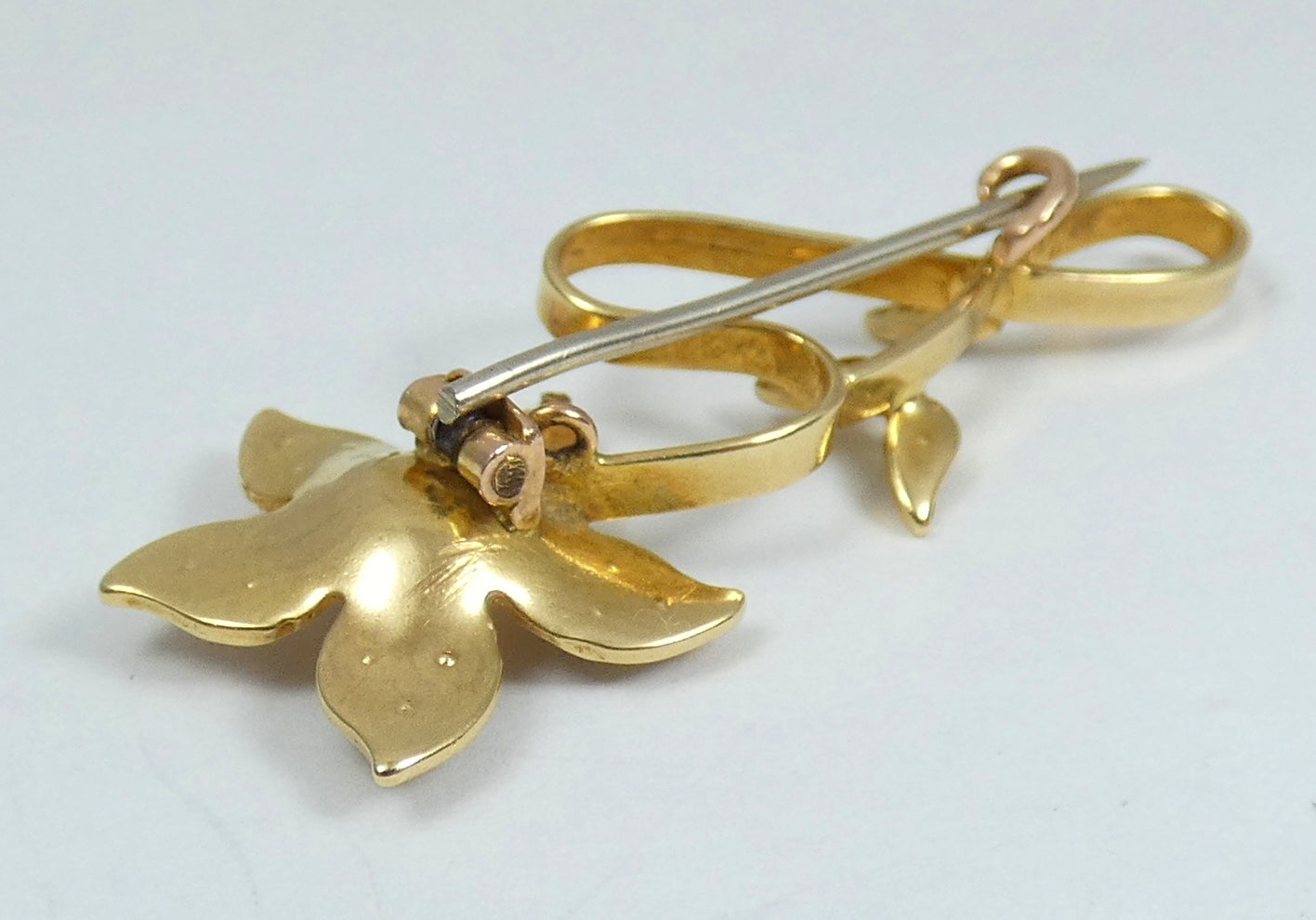 Antique Art Deco Solid 15ct Yellow Gold & Seed Pearl Cluster Flower Brooch Pin