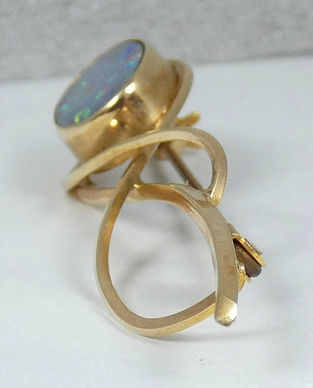 Vintage Australian Solid 9ct Yellow Gold Black Opal 54mm Bar Brooch Pin Organic
