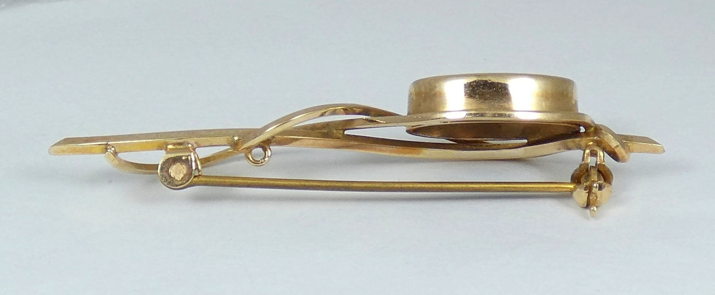 Vintage Australian Solid 9ct Yellow Gold Black Opal 54mm Bar Brooch Pin Organic