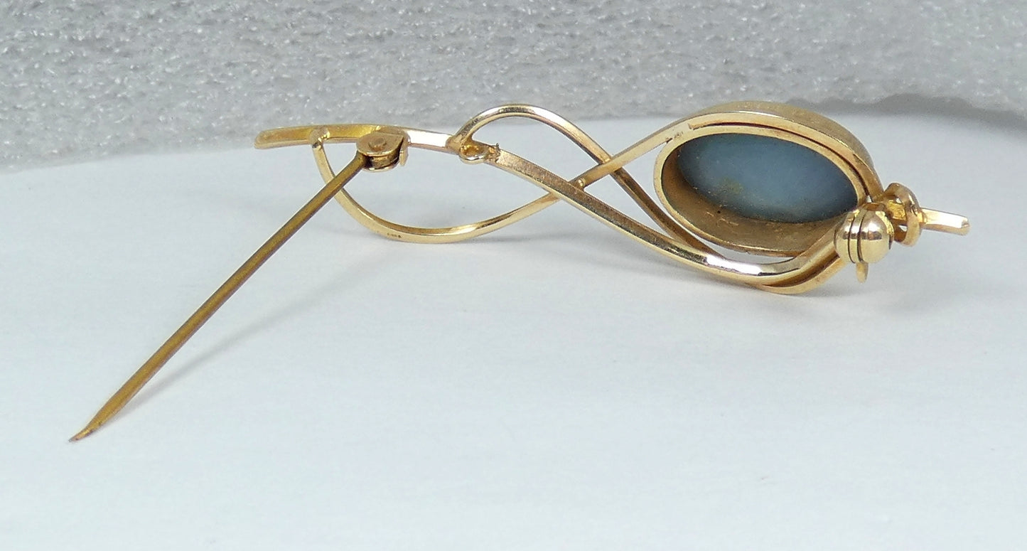 Vintage Australian Solid 9ct Yellow Gold Black Opal 54mm Bar Brooch Pin Organic