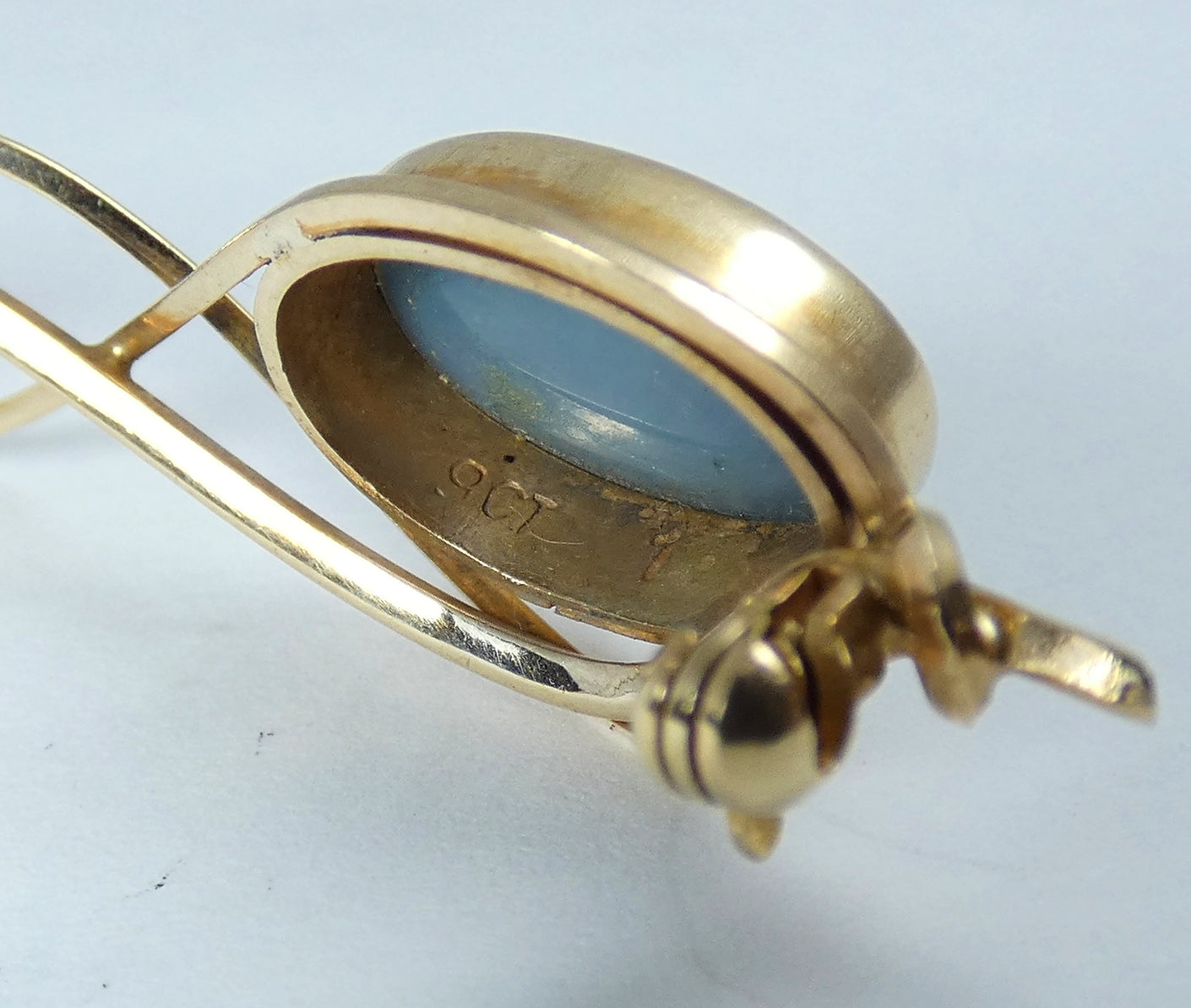 Vintage Australian Solid 9ct Yellow Gold Black Opal 54mm Bar Brooch Pin Organic