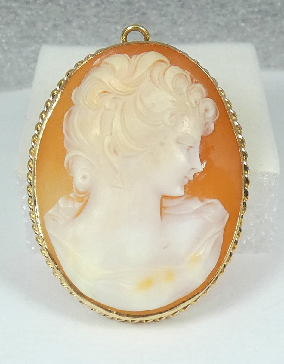 Vintage Australian Solid 9ct Yellow Gold Shell Cameo Convertible Brooch Pendant