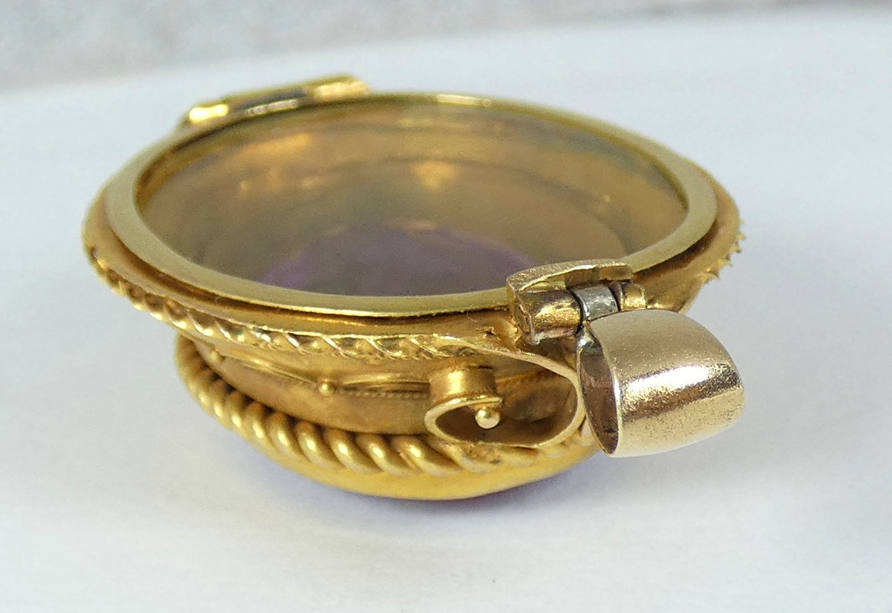 Antique Victorian Etruscan Solid 15ct Yellow Gold Purple Amethyst Locket Pendant