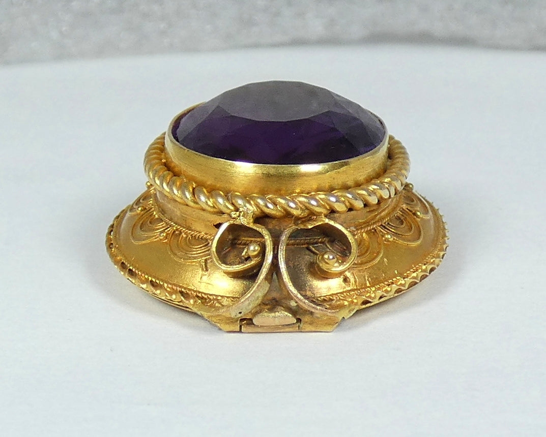 Antique Victorian Etruscan Solid 15ct Yellow Gold Purple Amethyst Locket Pendant
