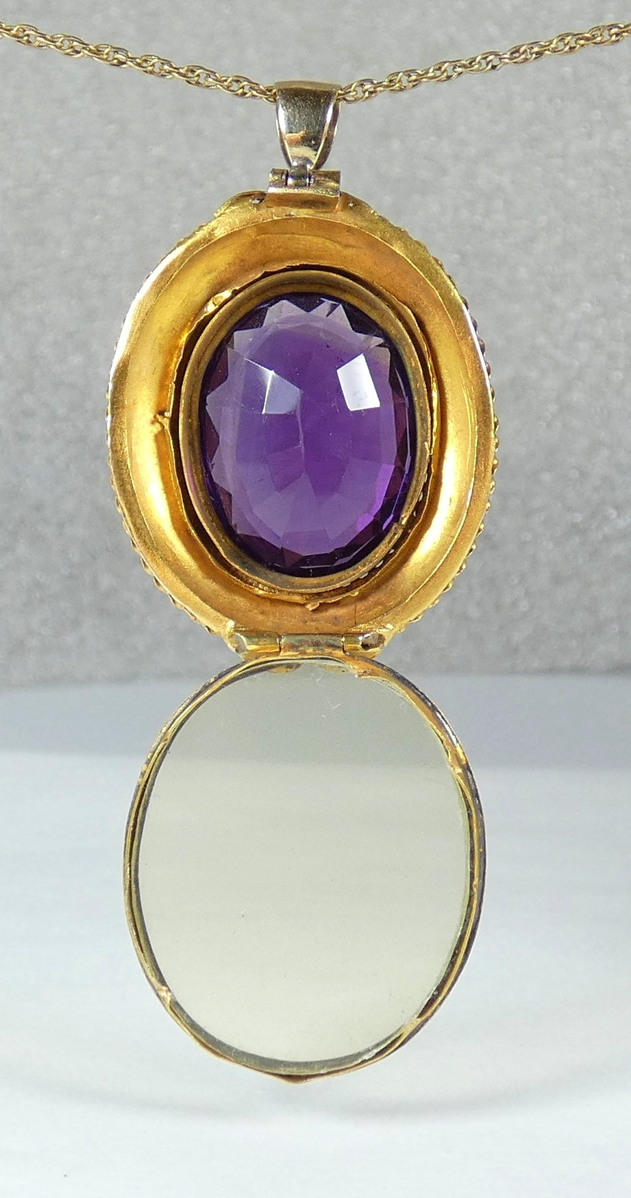 Antique Victorian Etruscan Solid 15ct Yellow Gold Purple Amethyst Locket Pendant