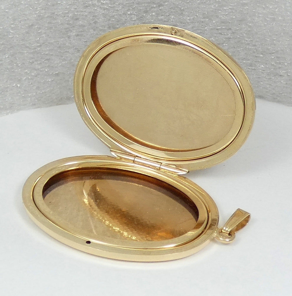 Vintage English Large Solid 9ct Gold Double Photograph Locket Photo Pendant 17gm