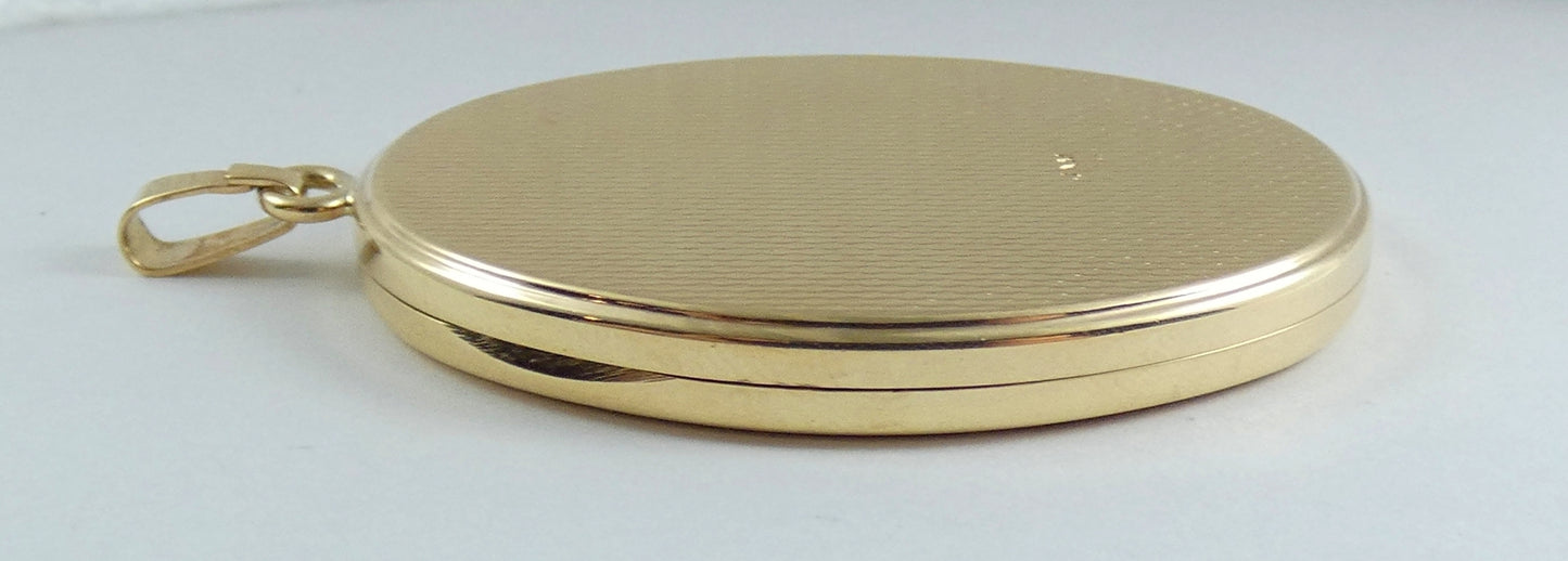 Vintage English Large Solid 9ct Gold Double Photograph Locket Photo Pendant 17gm