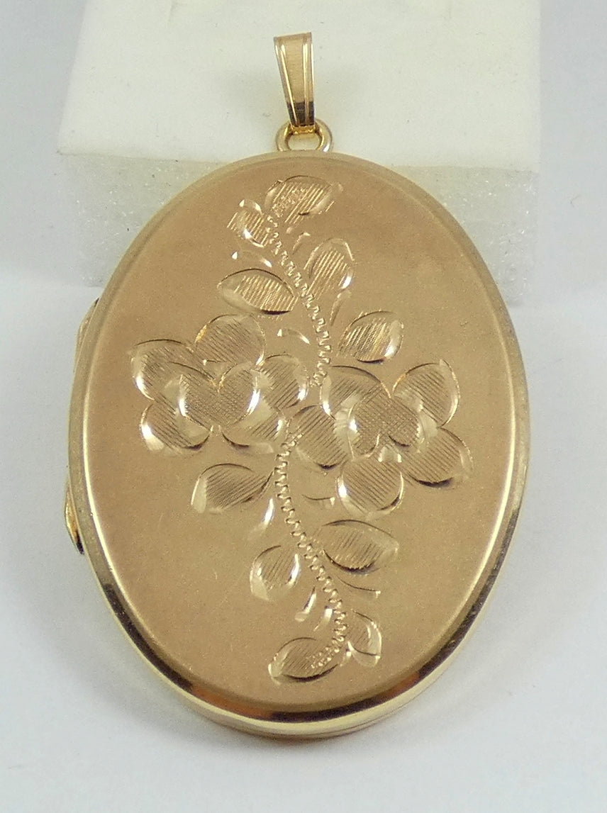 Vintage English Large Solid 9ct Gold Double Photograph Locket Photo Pendant 17gm