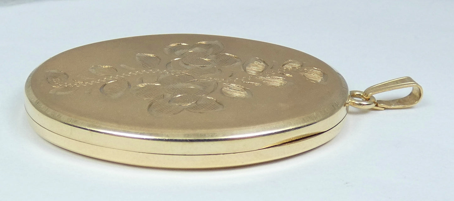 Vintage English Large Solid 9ct Gold Double Photograph Locket Photo Pendant 17gm