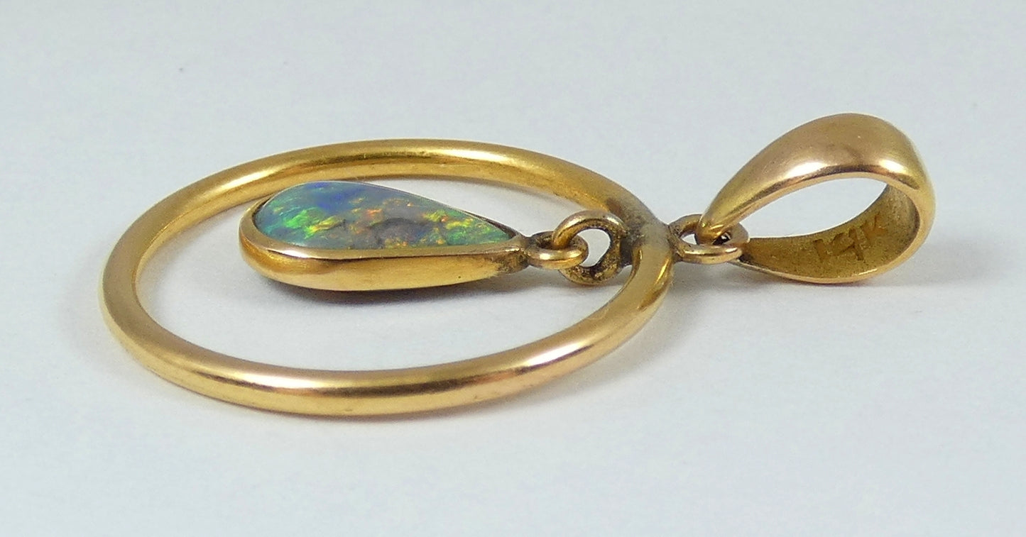 Vintage Solid 14ct Yellow Gold Double Sided Teardrop Pear Opal Necklace Pendant