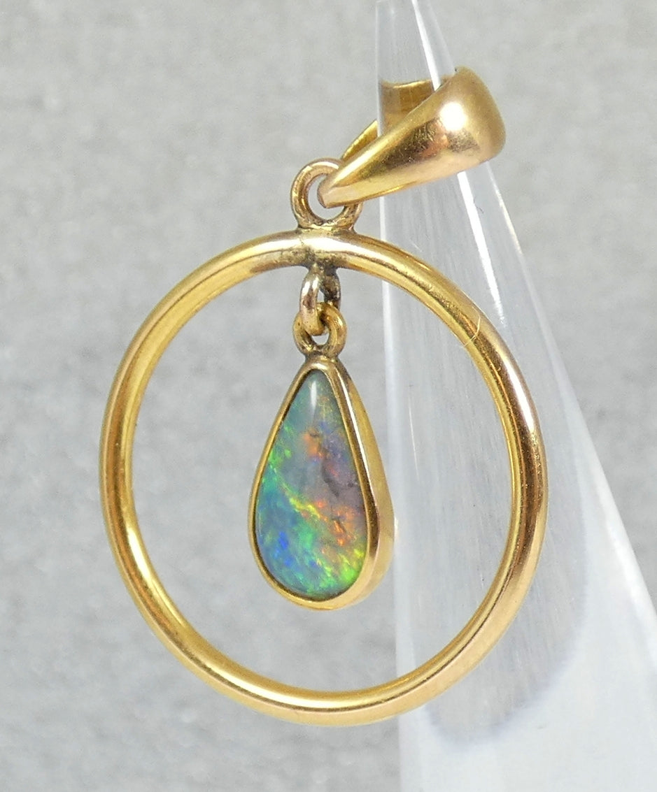 Vintage Solid 14ct Yellow Gold Double Sided Teardrop Pear Opal Necklace Pendant