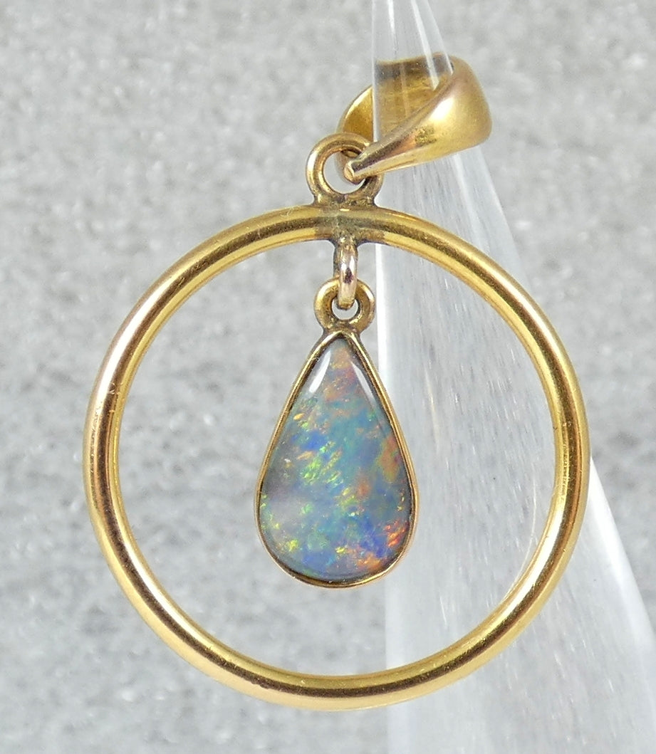 Vintage Solid 14ct Yellow Gold Double Sided Teardrop Pear Opal Necklace Pendant