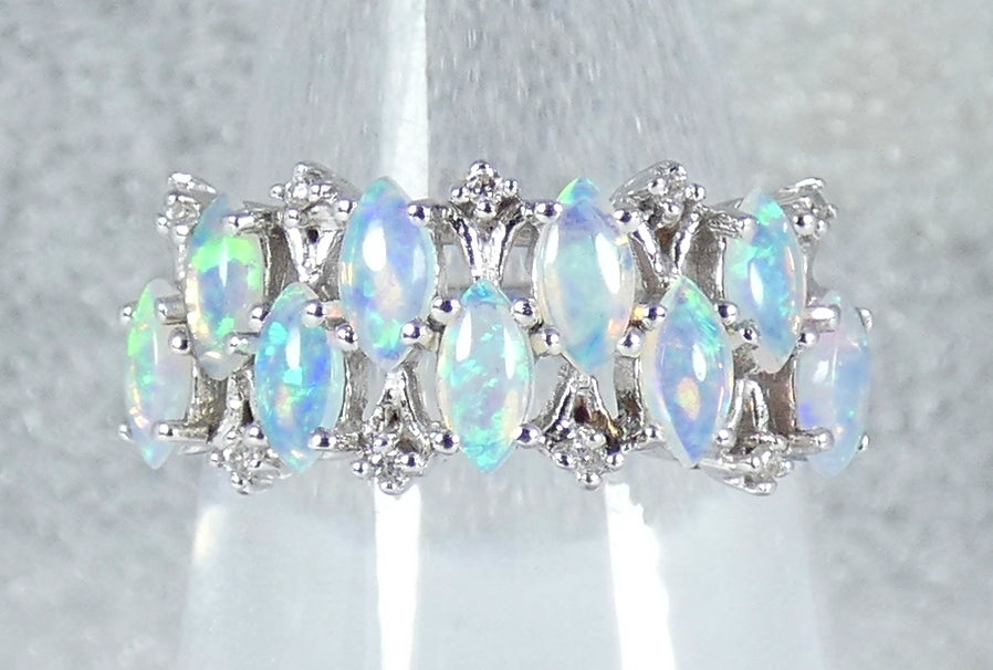 Australian Solid 14ct White Gold Crystal Opal Diamond Cluster Ring Size 7 N 54