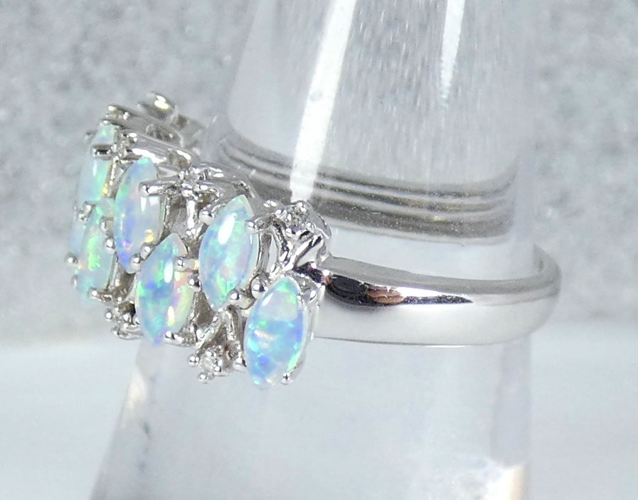 Australian Solid 14ct White Gold Crystal Opal Diamond Cluster Ring Size 7 N 54