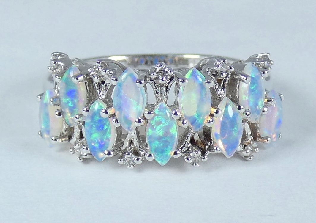 Australian Solid 14ct White Gold Crystal Opal Diamond Cluster Ring Size 7 N 54