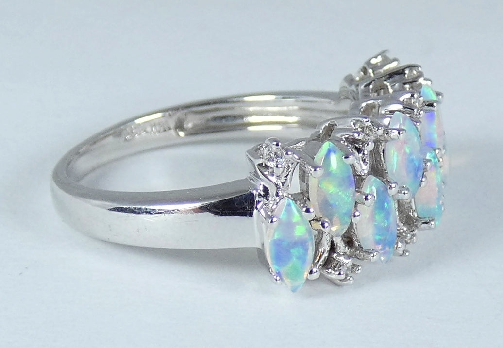 Australian Solid 14ct White Gold Crystal Opal Diamond Cluster Ring Size 7 N 54