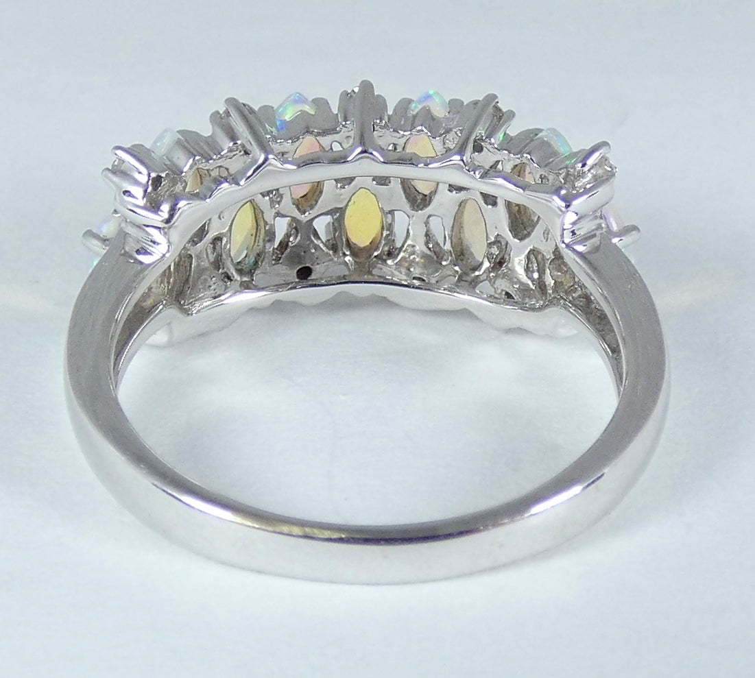 Australian Solid 14ct White Gold Crystal Opal Diamond Cluster Ring Size 7 N 54