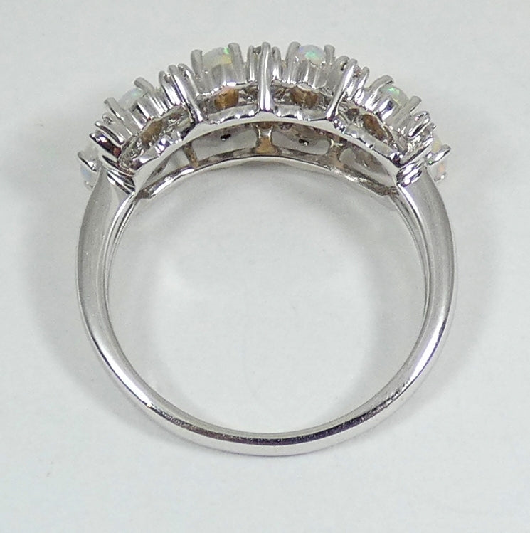 Australian Solid 14ct White Gold Crystal Opal Diamond Cluster Ring Size 7 N 54