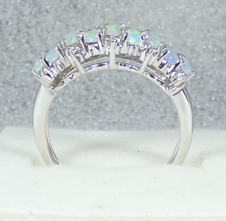 Australian Solid 14ct White Gold Crystal Opal Diamond Cluster Ring Size 7 N 54