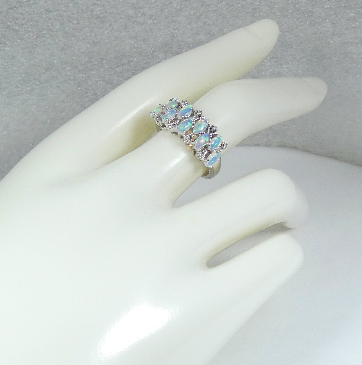 Australian Solid 14ct White Gold Crystal Opal Diamond Cluster Ring Size 7 N 54