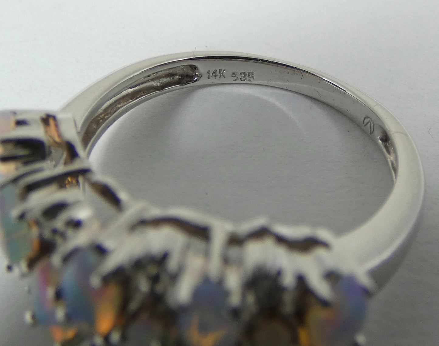 Australian Solid 14ct White Gold Crystal Opal Diamond Cluster Ring Size 7 N 54