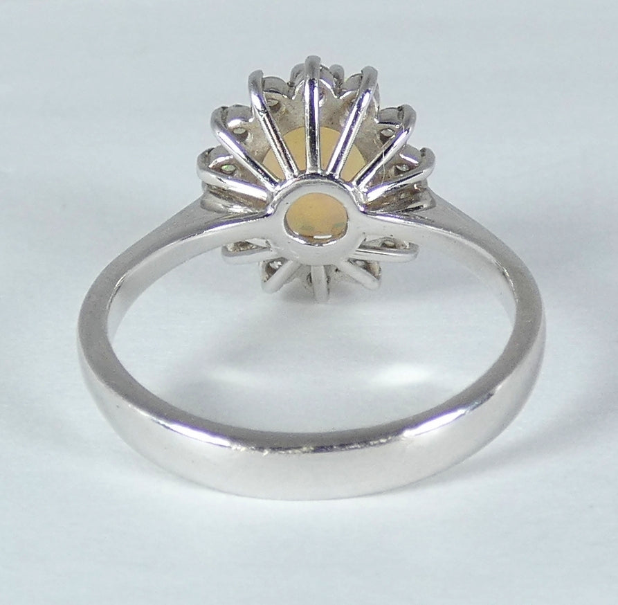 Vintage English 18ct White Gold Solid Opal Cluster Flower Ring Size 7.5 O 55 750