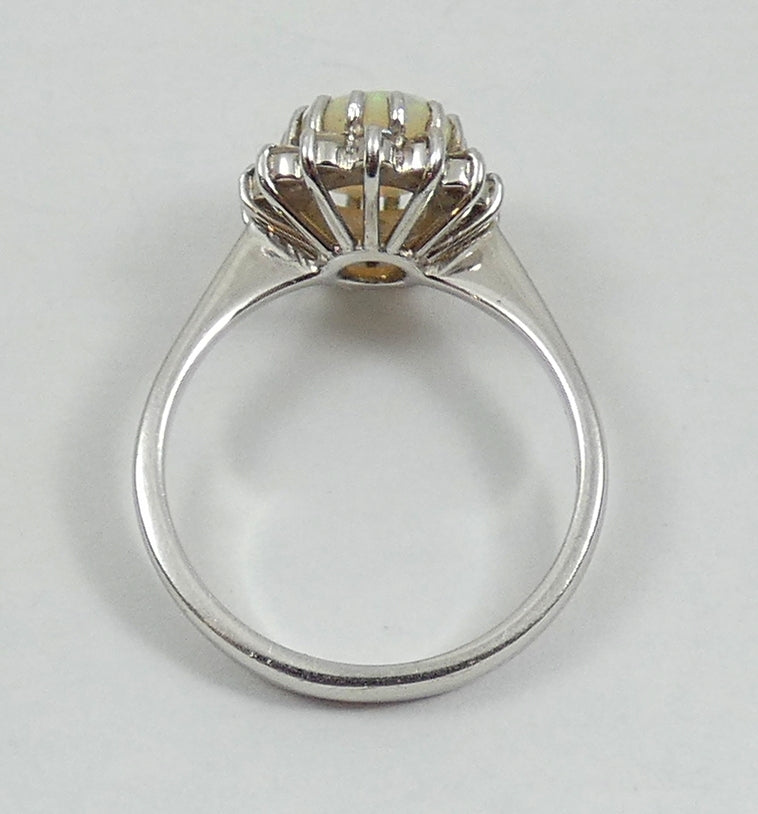 Vintage English 18ct White Gold Solid Opal Cluster Flower Ring Size 7.5 O 55 750