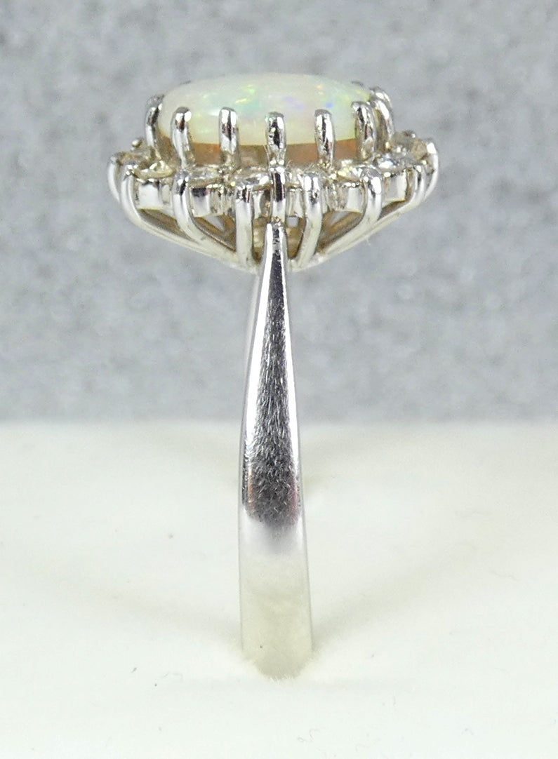 Vintage English 18ct White Gold Solid Opal Cluster Flower Ring Size 7.5 O 55 750