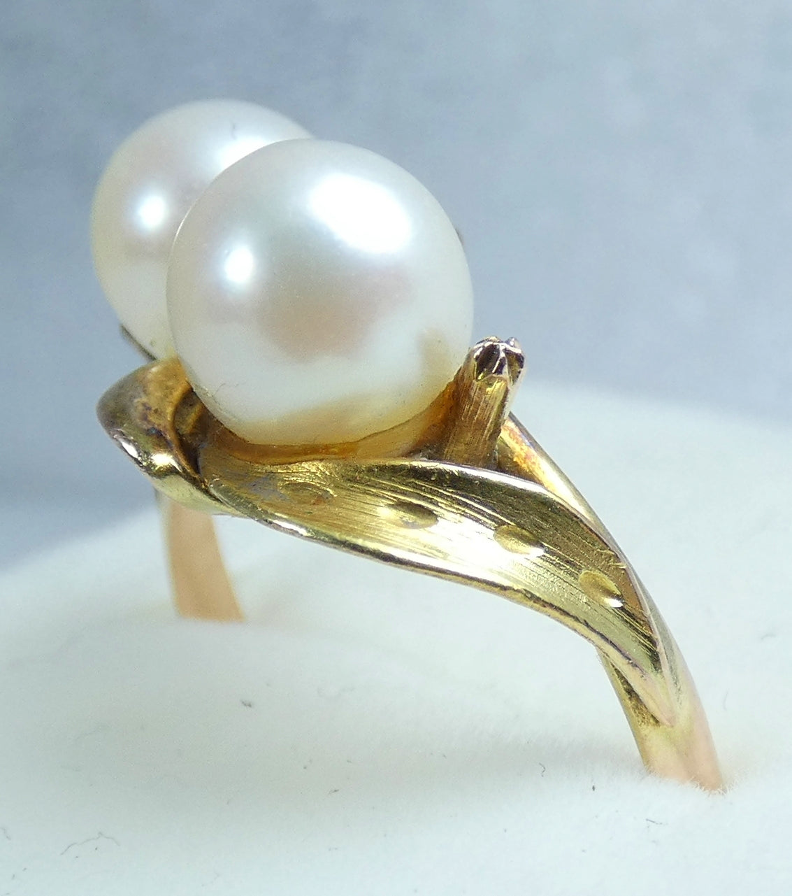 Vintage Solid 9ct Yellow Gold 6.5mm Twin Cultured Pearl Dress Ring Size 6.5 M 52