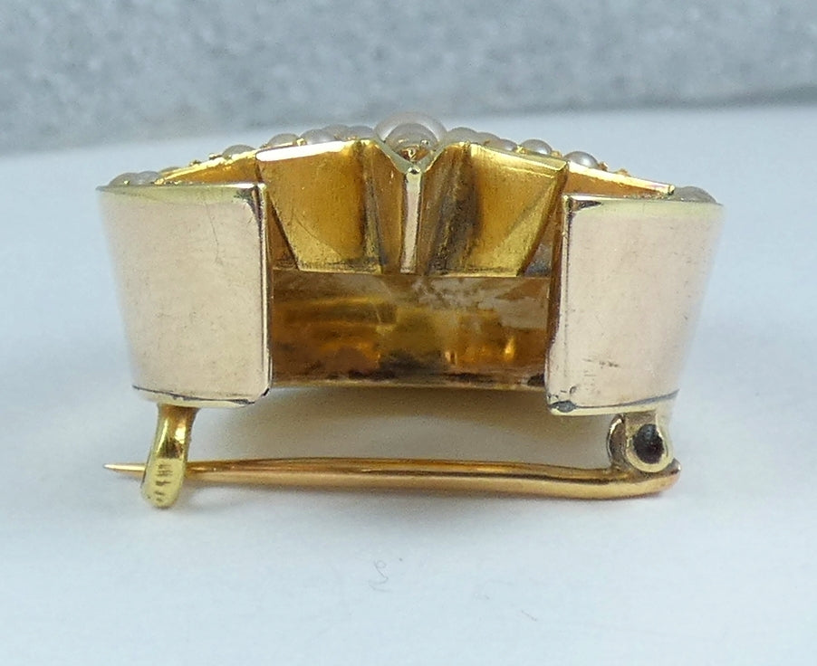 Antique Victorian 1880 Solid 9ct Yellow Gold Pearl Star Crescent Moon Brooch Pin