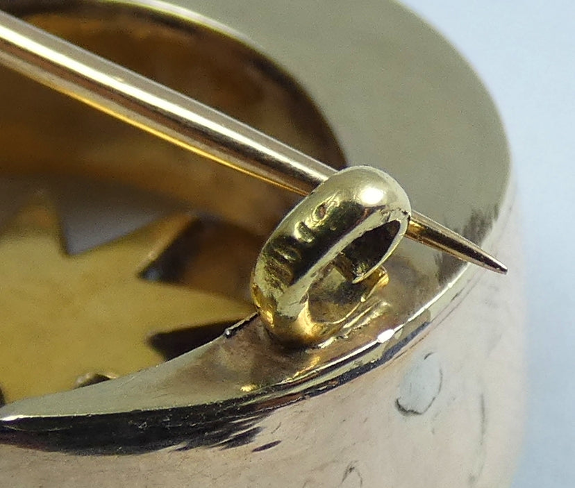 Antique Victorian 1880 Solid 9ct Yellow Gold Pearl Star Crescent Moon Brooch Pin