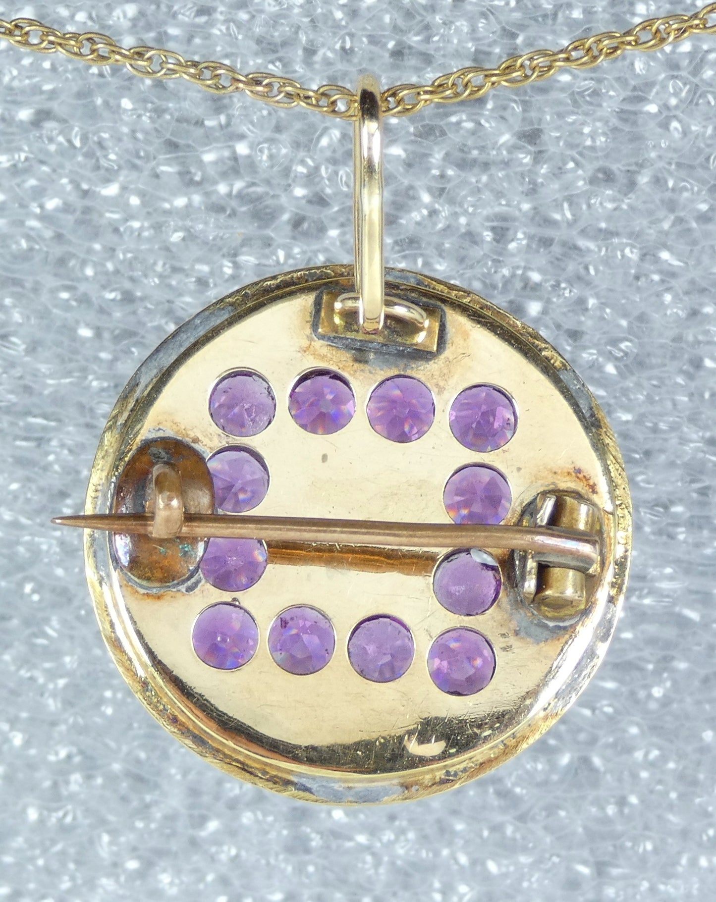 Antique Victorian 1890 Solid 15ct Yellow Gold Purple Garnet Pearl Pendant Brooch