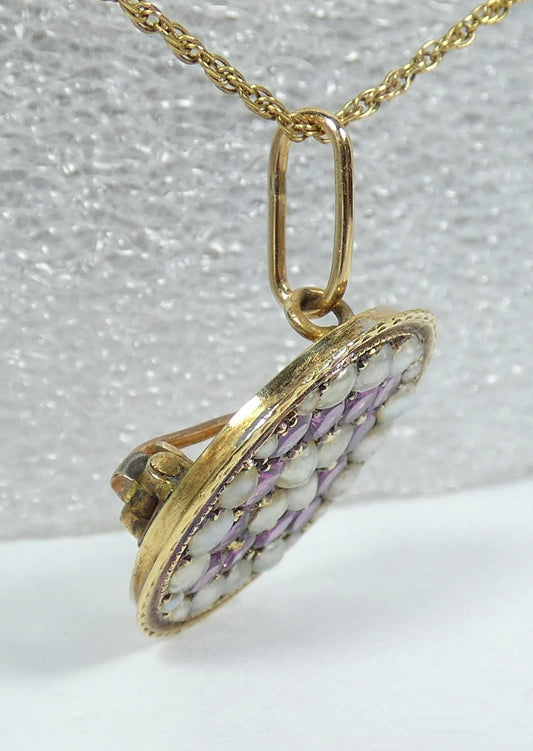 Antique Victorian 1890 Solid 15ct Yellow Gold Purple Garnet Pearl Pendant Brooch