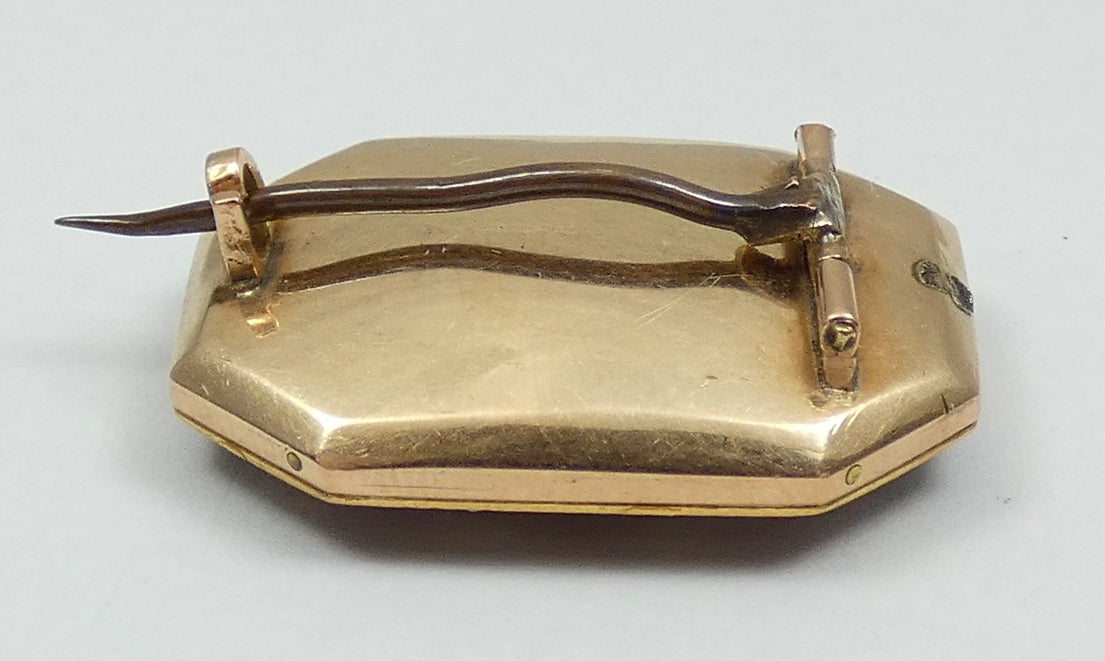 Antique Victorian 1850 Solid 18ct Yellow Gold Topaz & Diamond Enamel Brooch Pin