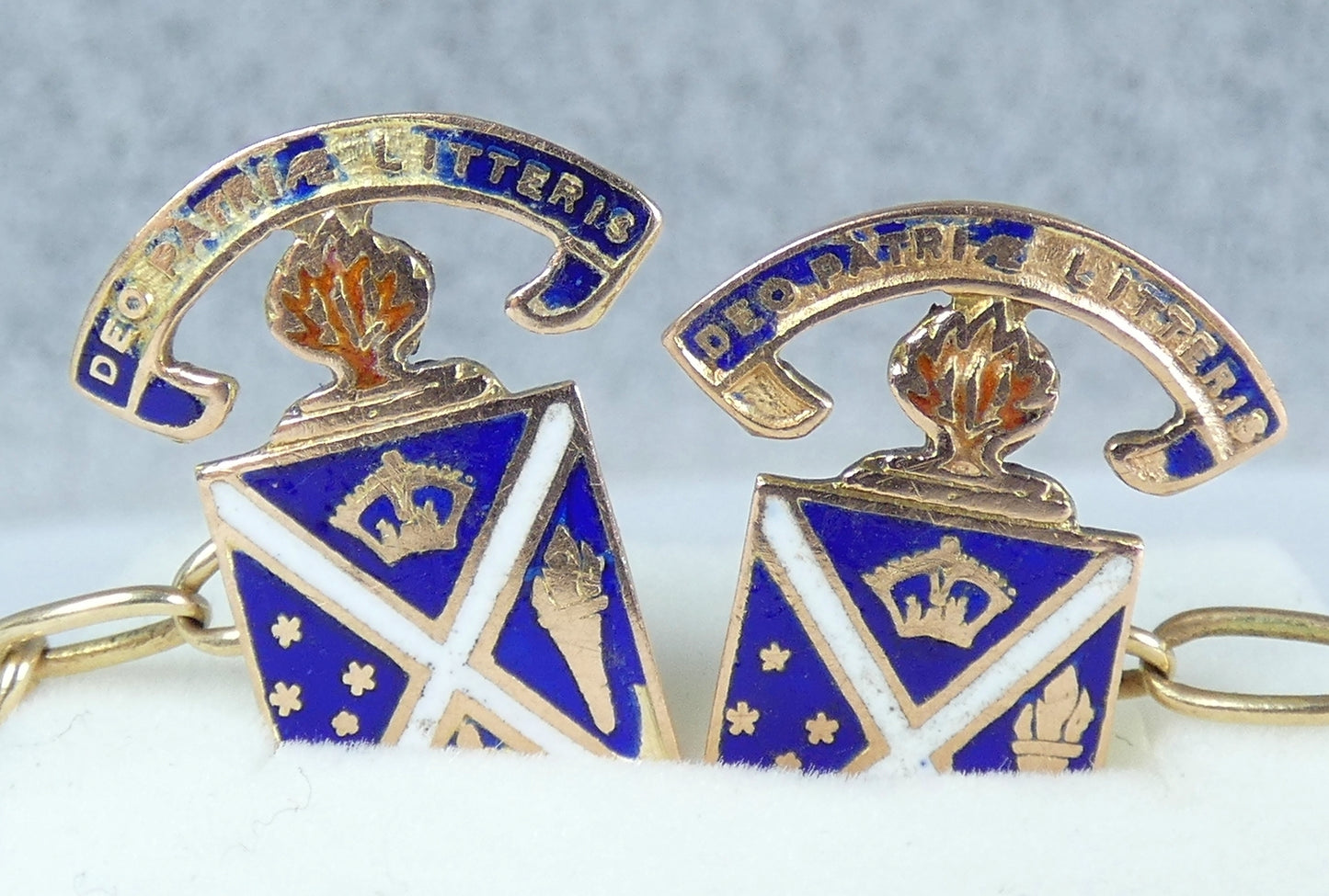 Antique Solid 9ct Yellow Gold Enamel Scotch College Melbourne Cufflinks School