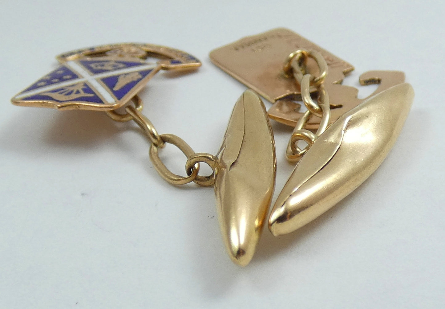 Antique Solid 9ct Yellow Gold Enamel Scotch College Melbourne Cufflinks School