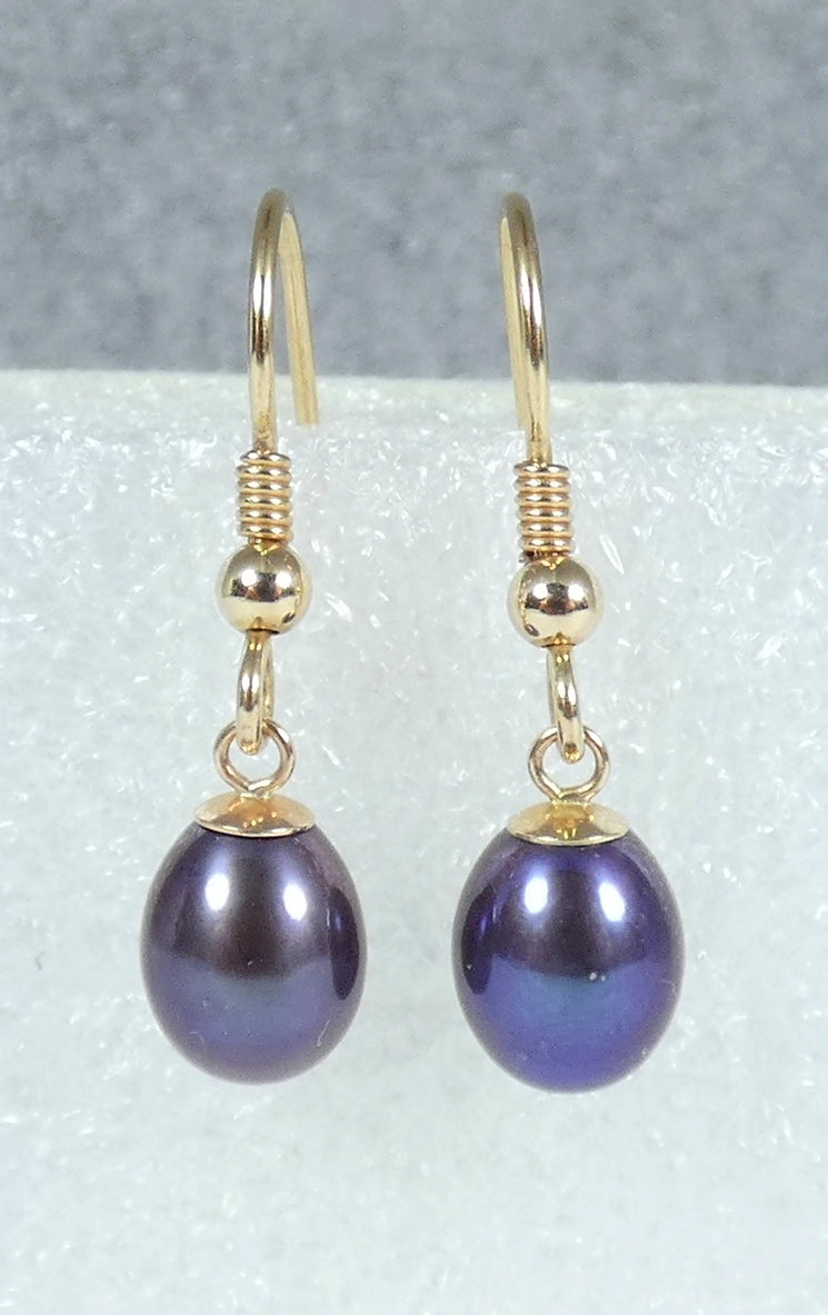 Solid 9ct Yellow Gold Pair of Oval Tahitian Pearl 28mm Dangle Hook Earrings Set