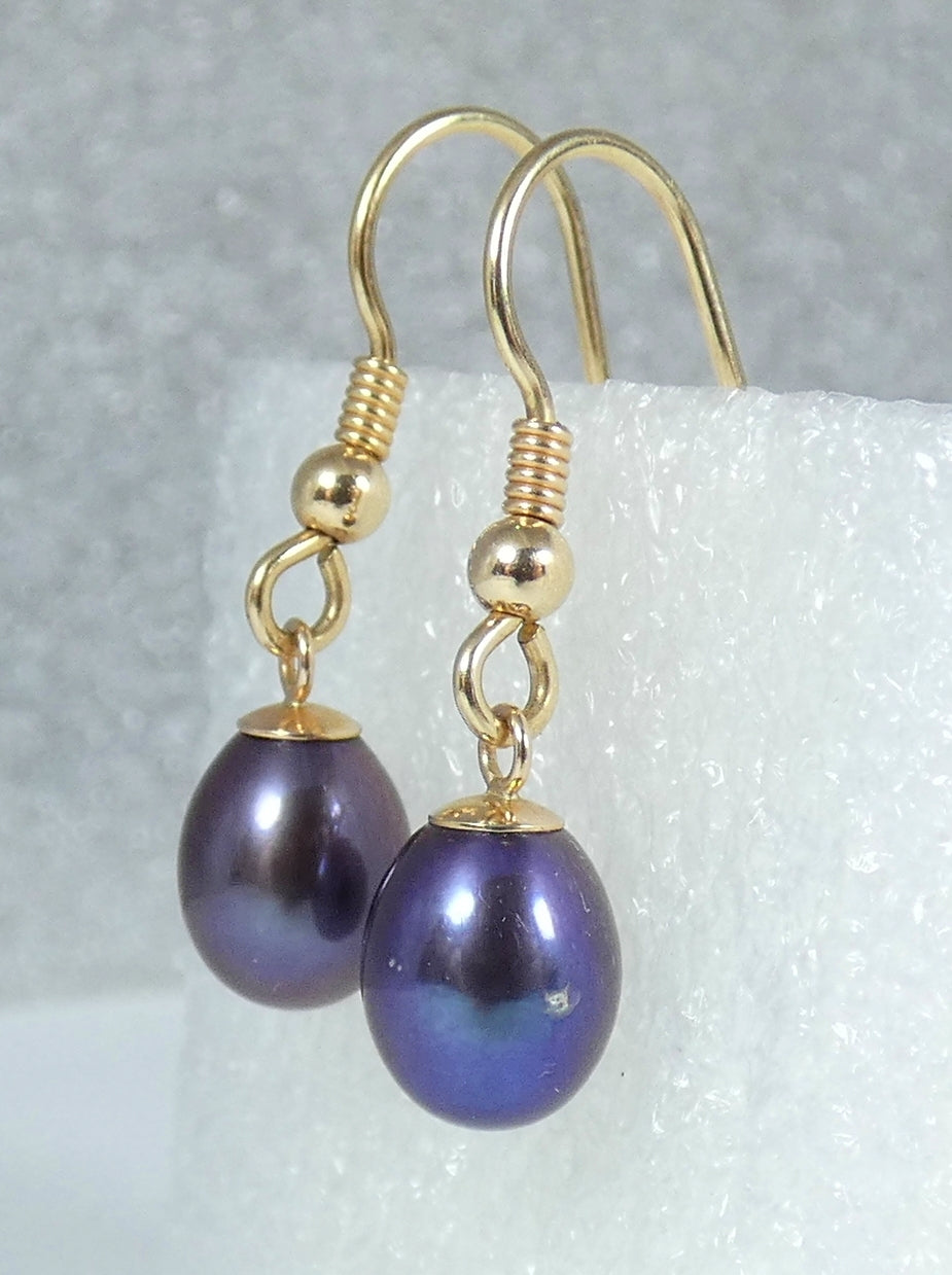 Solid 9ct Yellow Gold Pair of Oval Tahitian Pearl 28mm Dangle Hook Earrings Set