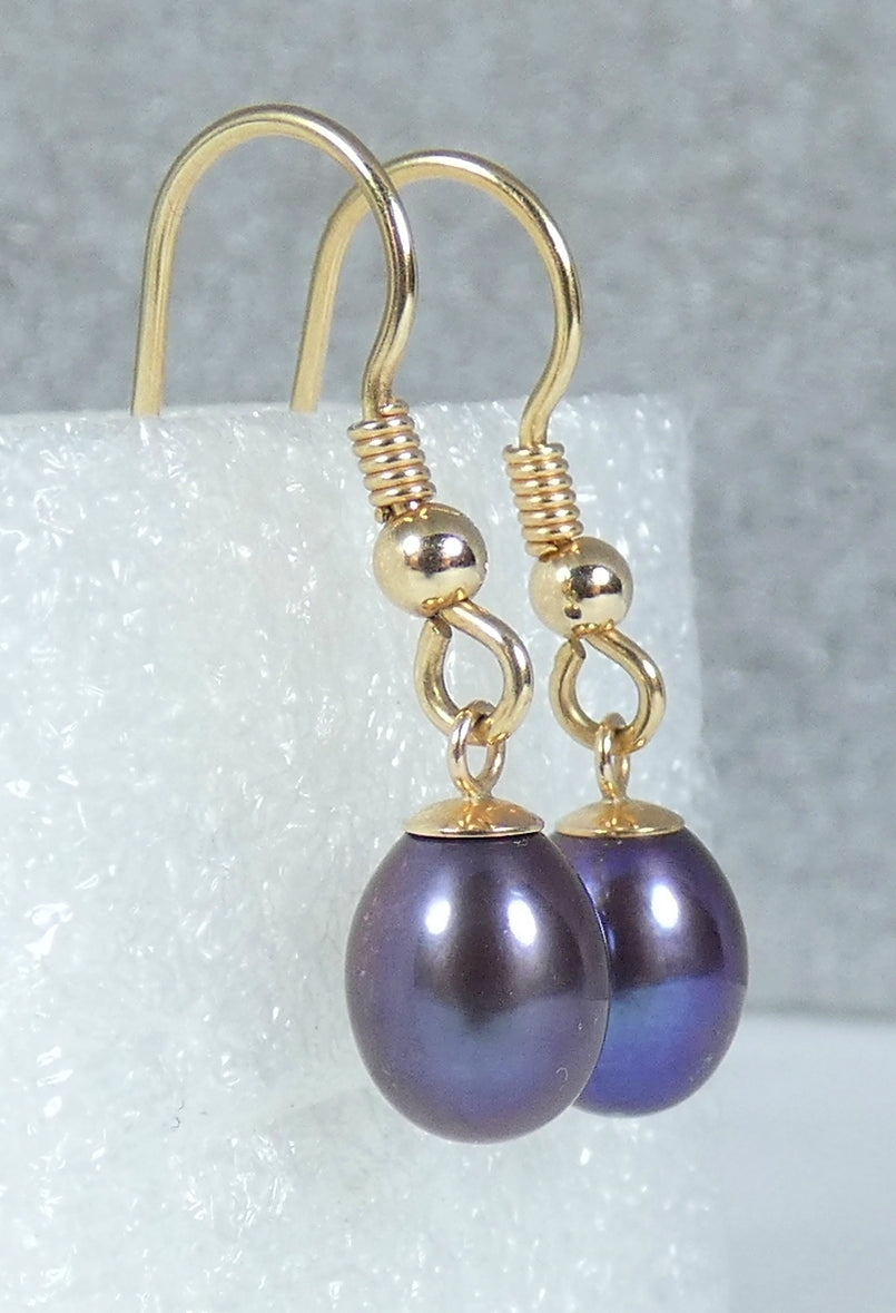 Solid 9ct Yellow Gold Pair of Oval Tahitian Pearl 28mm Dangle Hook Earrings Set