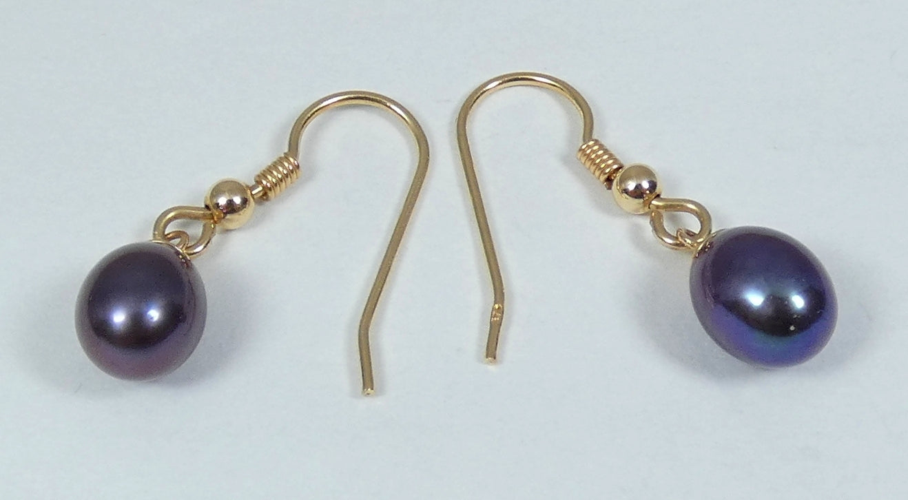 Solid 9ct Yellow Gold Pair of Oval Tahitian Pearl 28mm Dangle Hook Earrings Set
