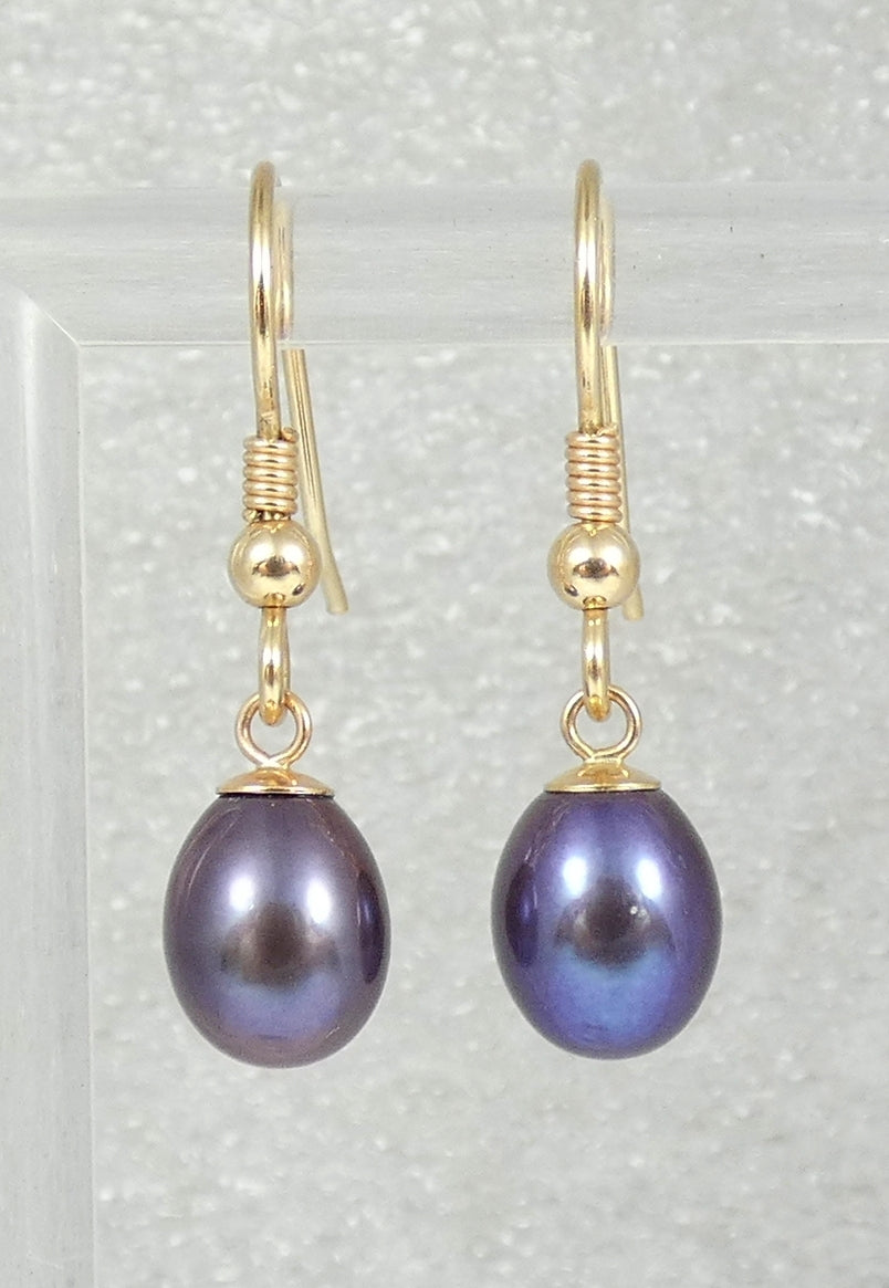 Solid 9ct Yellow Gold Pair of Oval Tahitian Pearl 28mm Dangle Hook Earrings Set