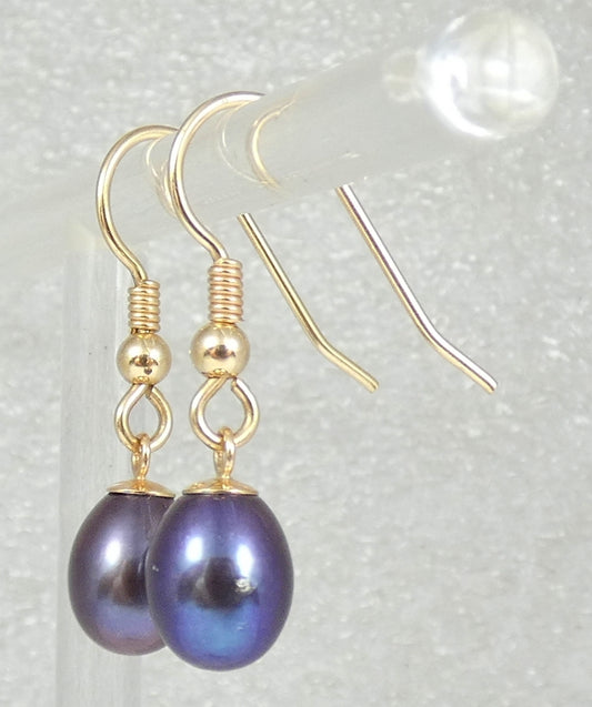 Solid 9ct Yellow Gold Pair of Oval Tahitian Pearl 28mm Dangle Hook Earrings Set